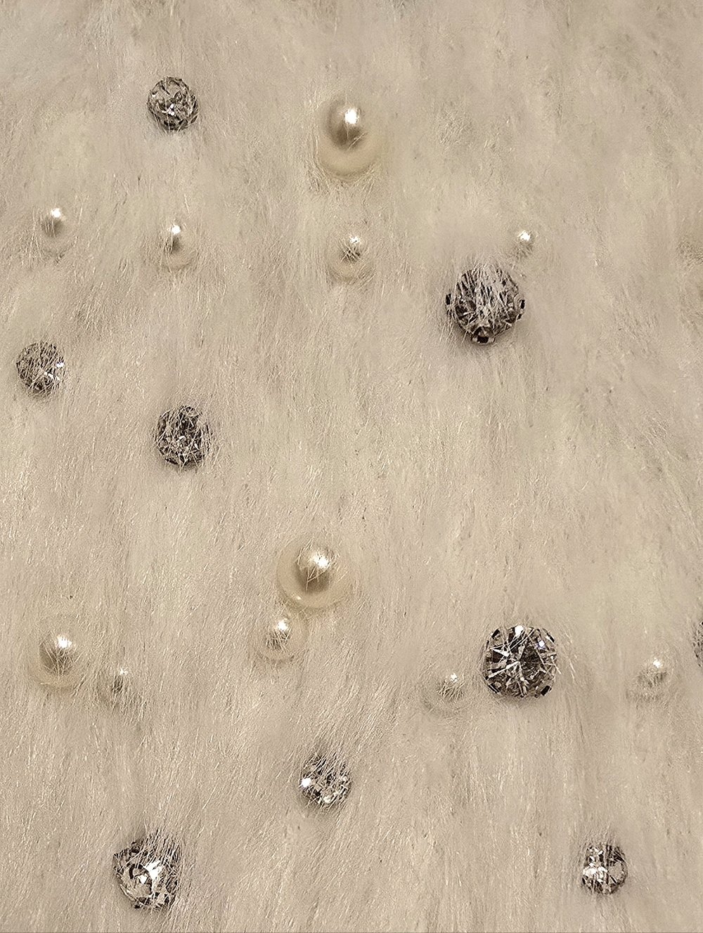 White Eyelash Knit Sweater Pearl Rhinestone Embellished Super Soft Stretch XL - Picture 4 of 6